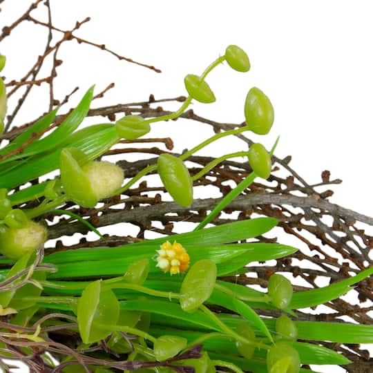 20" Green & Yellow Flower Buds, Leaves & Twigs Wreath